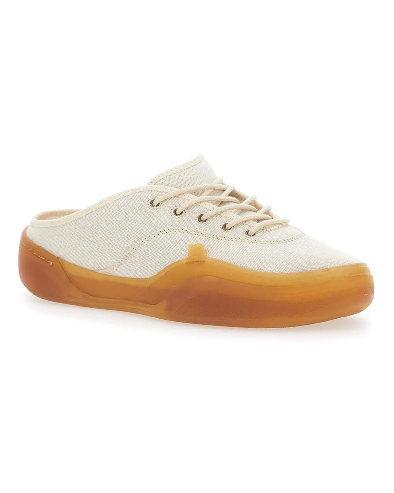 ERL Men's White Low Top Sneakers With Contrasting Sole Cotton Trainers White