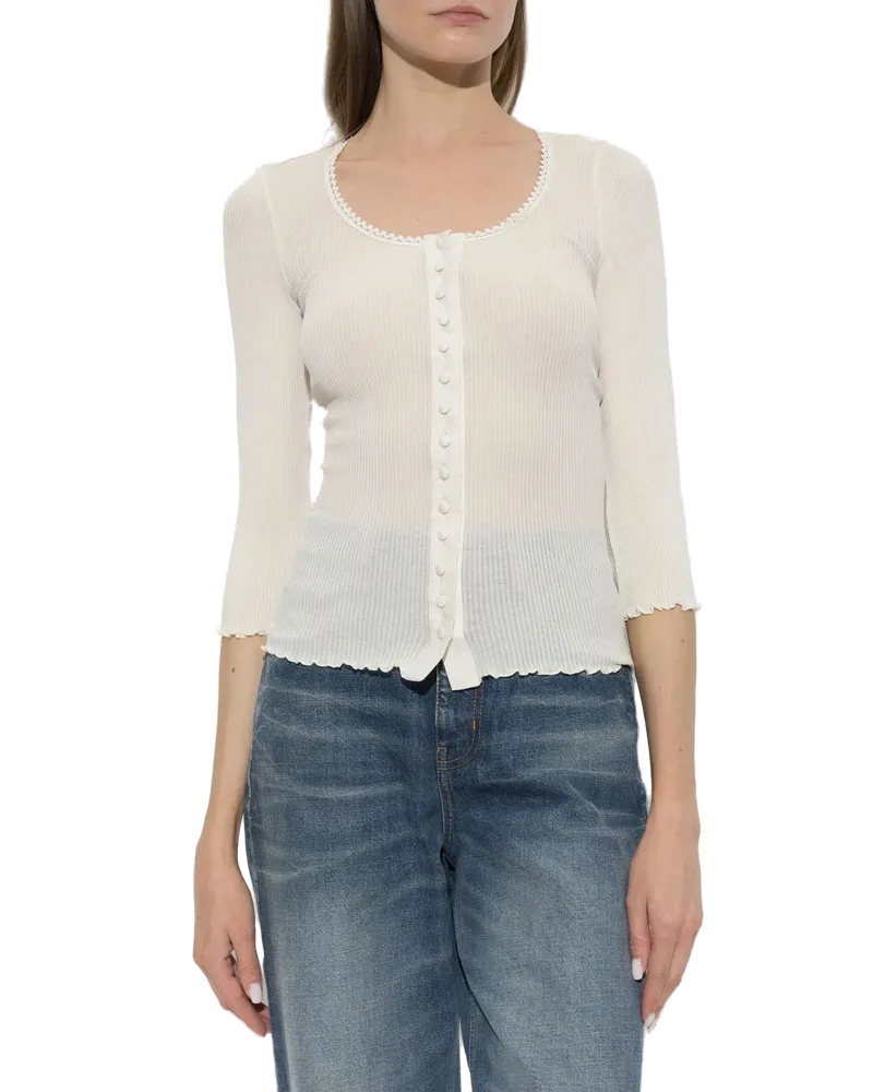 Chloé Women Top En Jersey De Coton Côtelé Iconic Milk White White