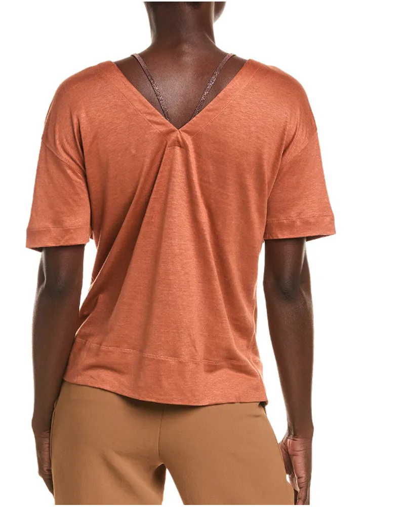 Brunello Cucinelli V-Neck T-shirt — Orange Orange