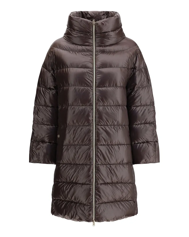 Herno Women's Down Jacket Midi Dark Brown Polyester Puffer Brown