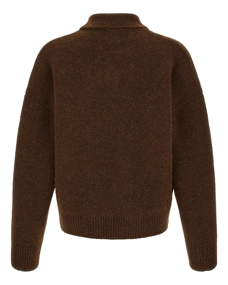 AMI Paris Alpaca-Wool Blend Polo Shirt — Brown Brown