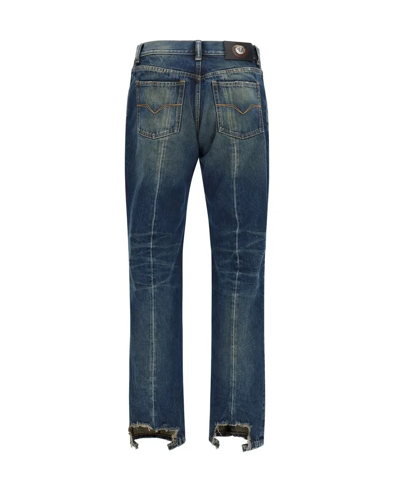 Versace Men's Blue Cotton Straight-Leg Jeans Clothing Blue
