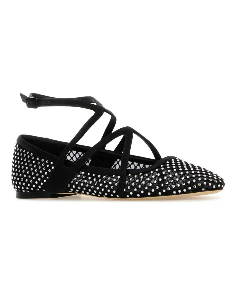 Jimmy Choo Women's Embellished Mesh Astoria Ballerinas Blackcrystal Ballerine Flat Shoes Black