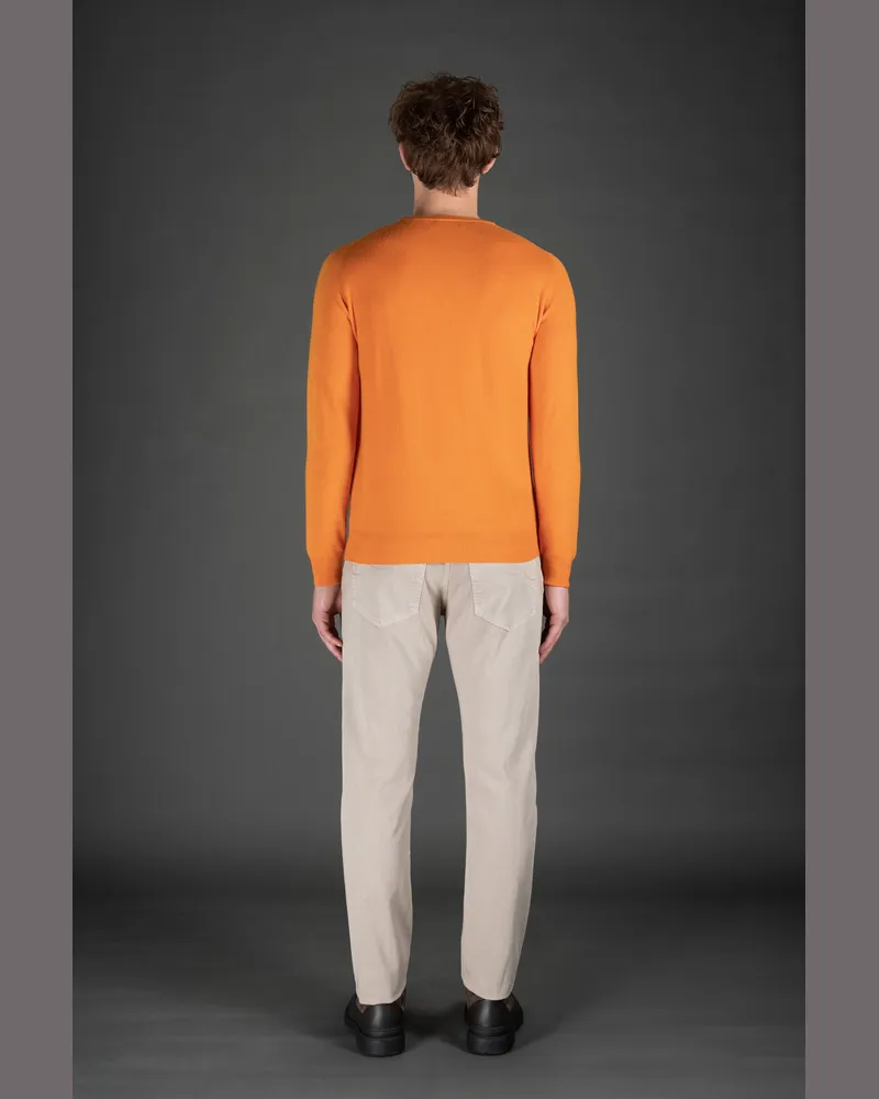 MOORER Mens Bright Orange Crewneck Sweater Clothing Orange