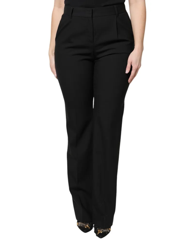 Dolce & Gabbana Women Black Wool High Waist Boot Cut Dress Pants Virgin Elastane Black