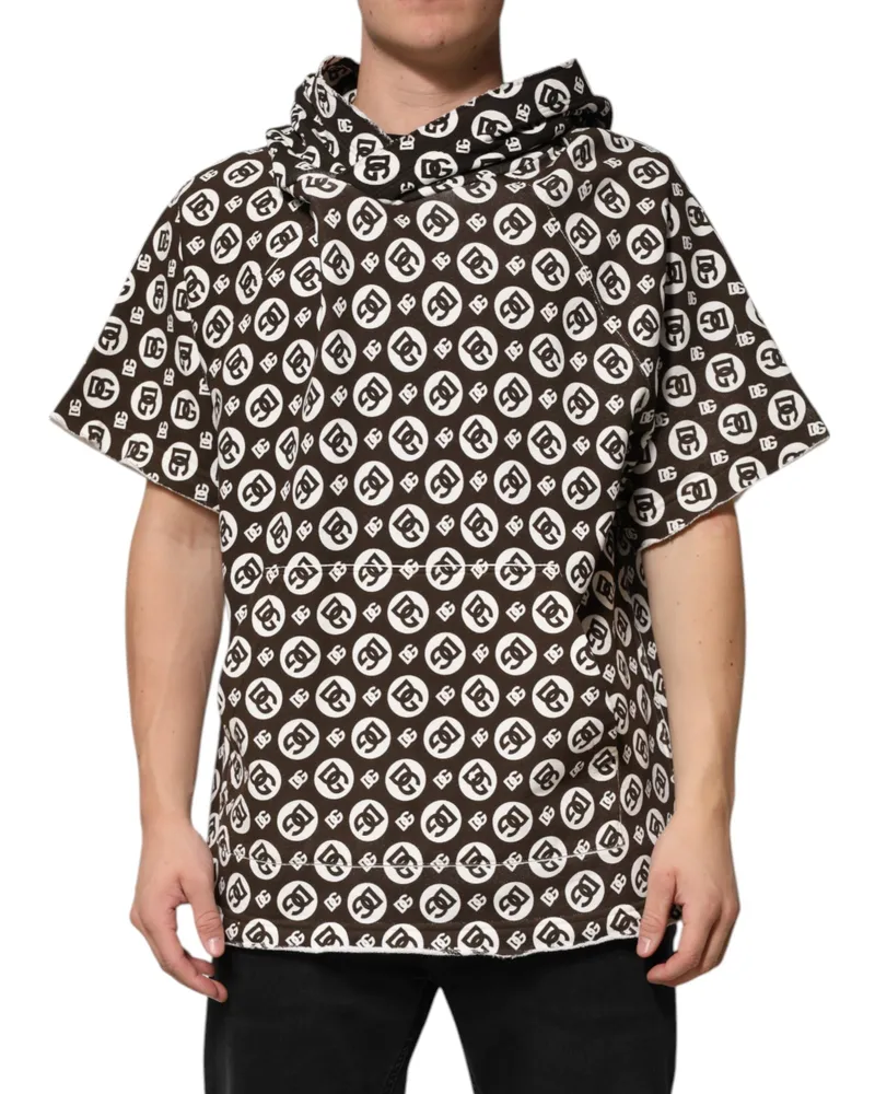 Dolce & Gabbana Men's Brown White Dg Logo Short Hoodie Sweater Cotton Brown