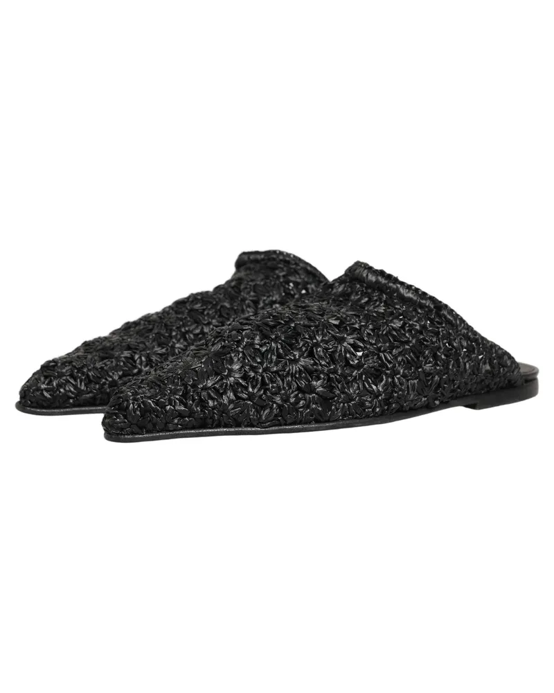 Dolce & Gabbana Men's Crocheted Knit Slipper Black Leather Black