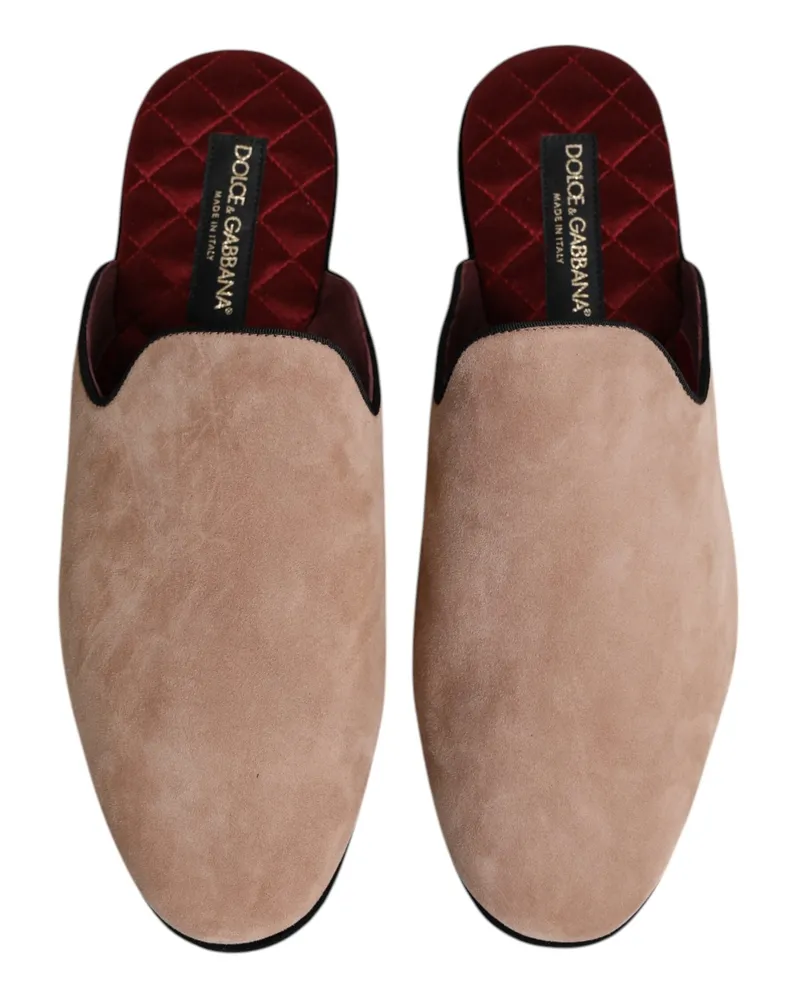 Dolce & Gabbana Men's Beige Capra Suede Slides Flat Slipper Shoes Leather Beige