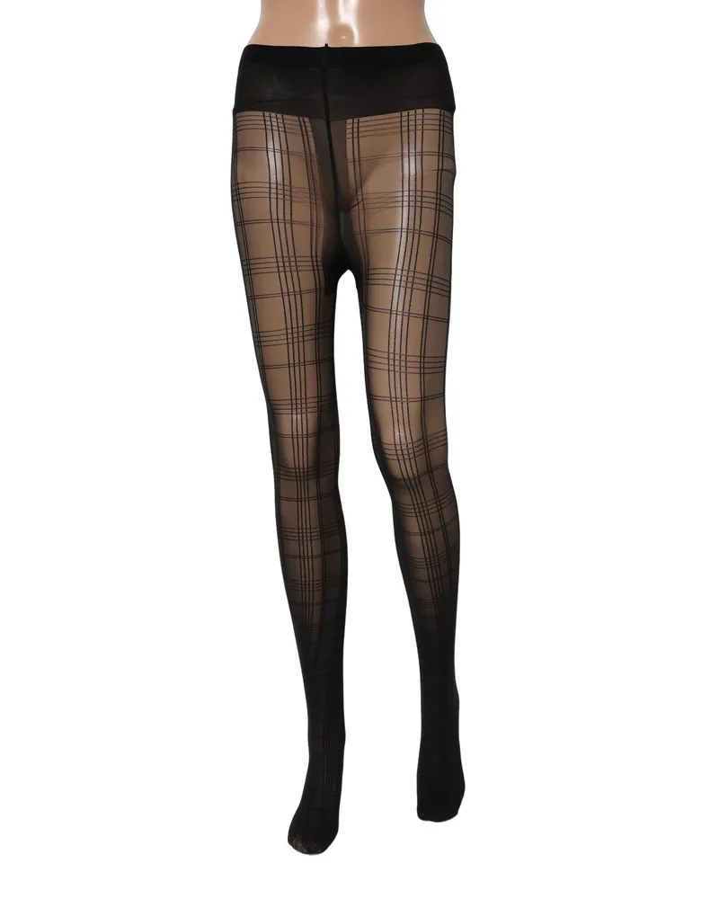 Dolce & Gabbana Women's Black Nylon Tartan Pattern Tights Stockings Socks Clothing Black