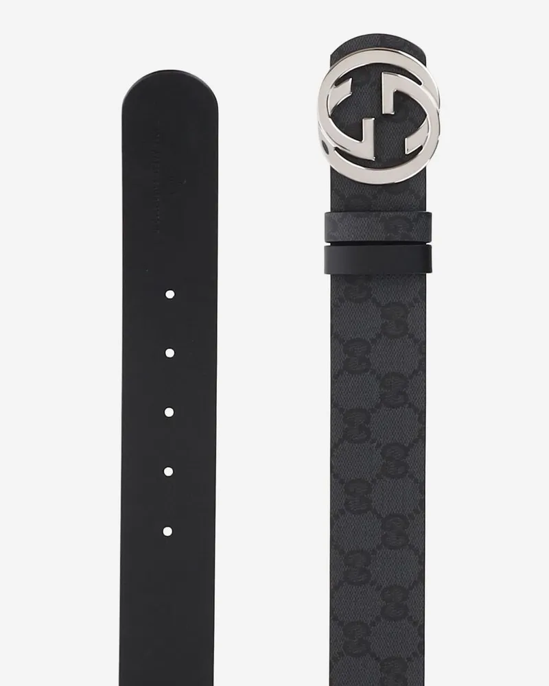 Gucci Men's Reversible Belt With Gg Cross Buckle Black Leather Black