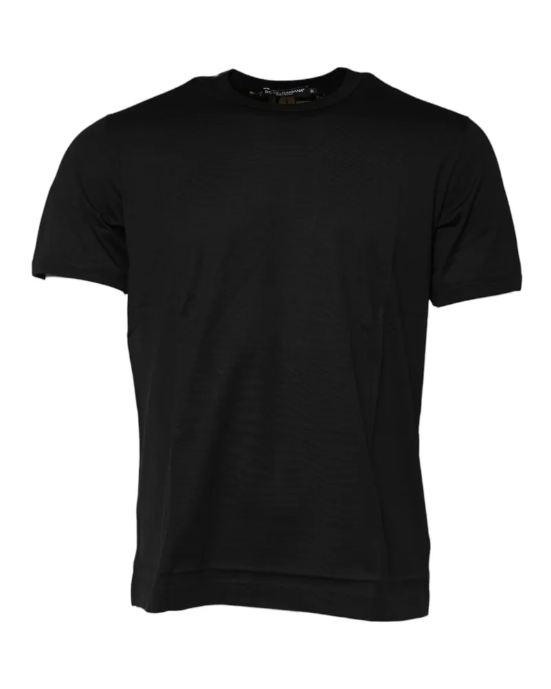 Dolce & Gabbana Men Black Cotton Logo Print Crew Neck T-Shirt Black