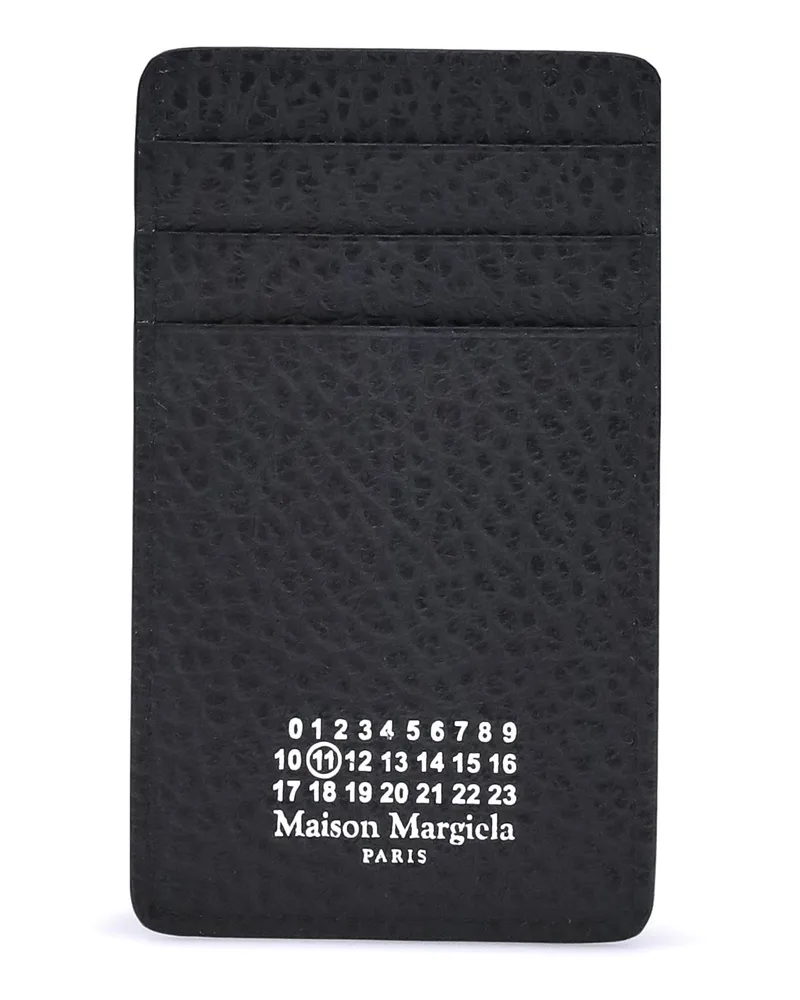 Maison Margiela Men's Vertical Card Holder Black Grained Leather Calf Umbrellas Accessory Black