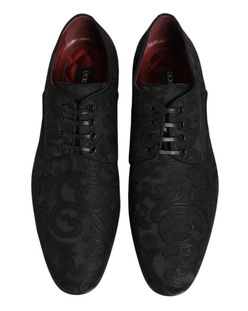 Dolce & Gabbana Black Brocade Lace Up Derby Men Dress Shoes 44+pa+pl+vi Black