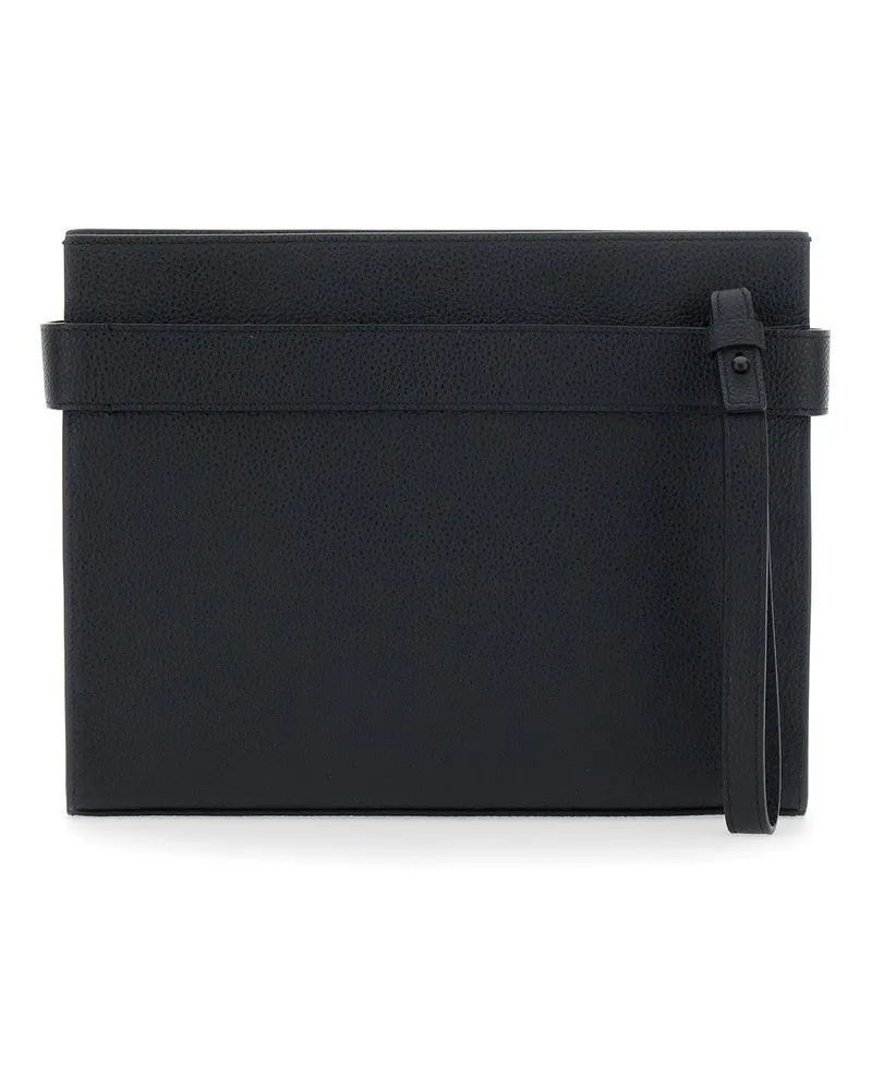Ferragamo Men's Clutch Black Leather Calf Bags Black