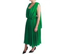 Women Silk Green Sleeveless Pleated Maxi Dress