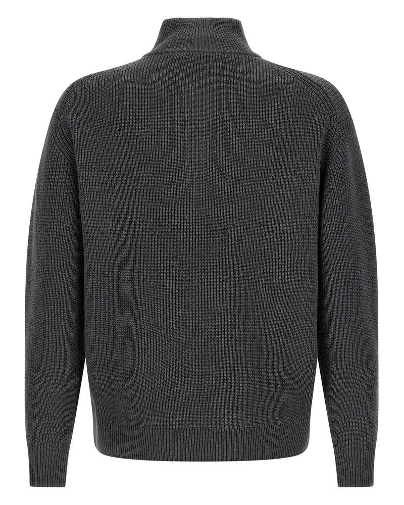 J.W.Anderson Half-Zip Wool-Cotton Knit Sweater — Charcoal Charcoal
