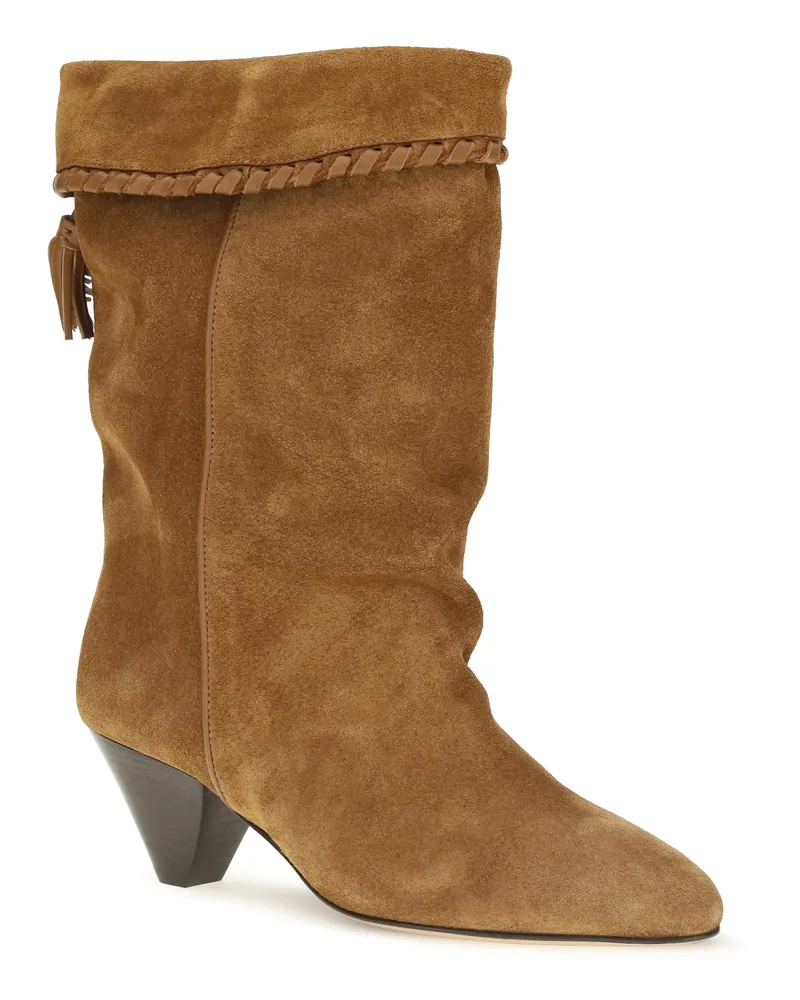 Isabel Marant Women's Boots Draped Suede Cognac Calf Leather Cognac