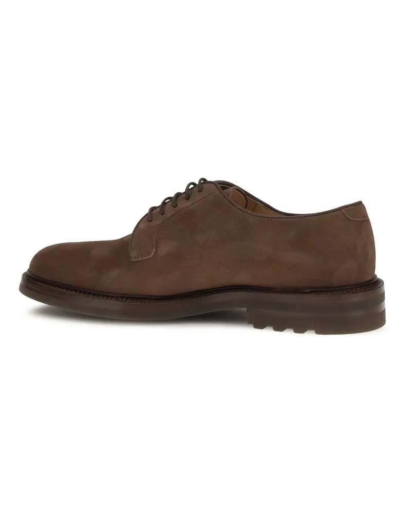 Brunello Cucinelli Men's Suede Lace-Up Shoes Mushroom Calf Leather (bos Taurus) Flat Brown
