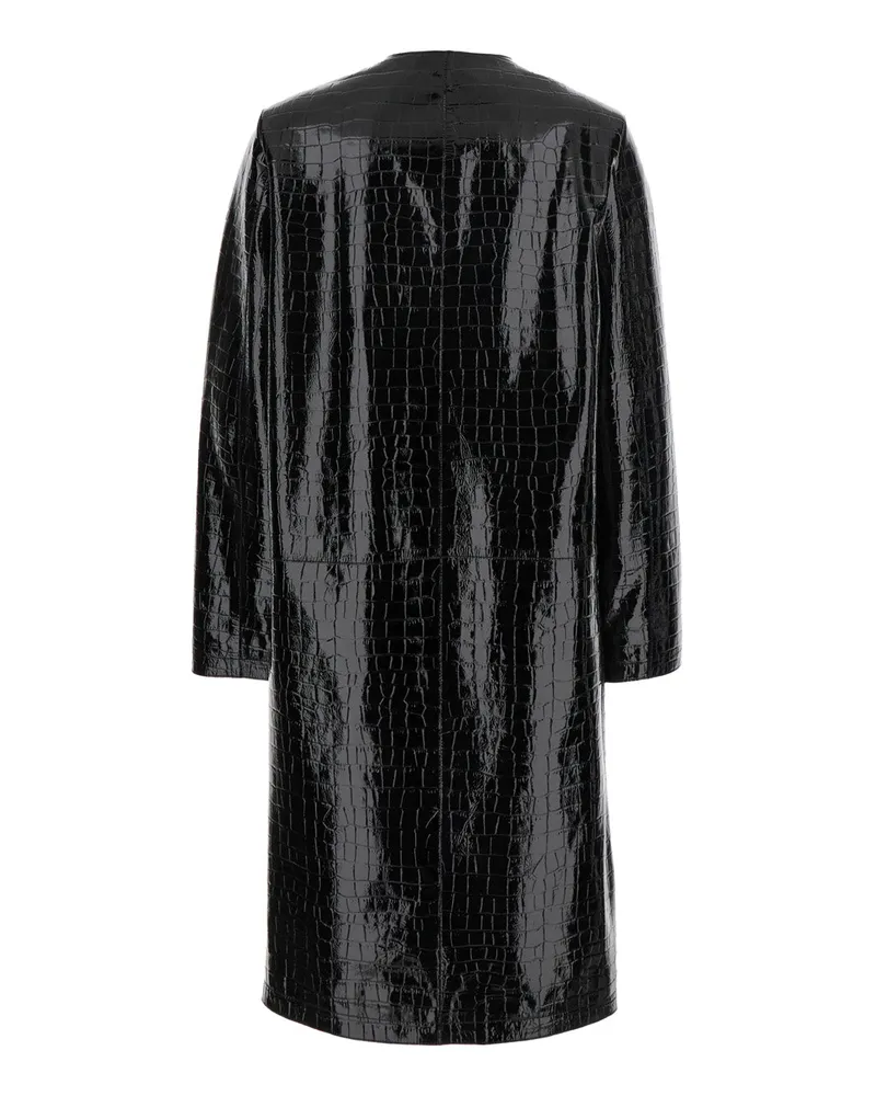 Totême Women's Black Leather Coat With Crocodile Effect Lamb Black