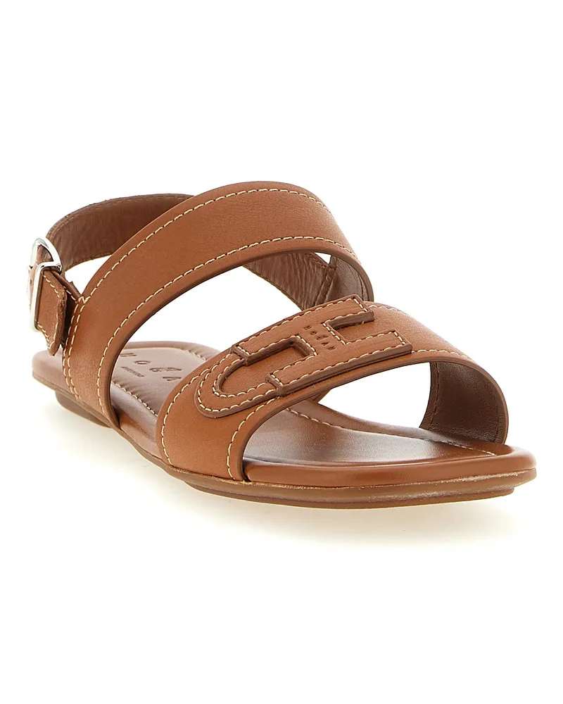 Hogan Women's Brown Calfskin Flat Sandals Brown