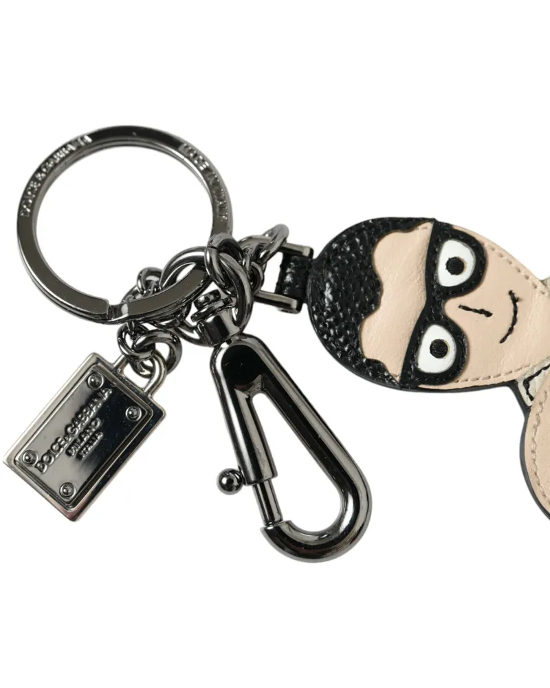 Dolce & Gabbana Men's Leather Dominico Stefano #dgfamily Logo Badge Keychain Brass Chain And Clasp Accessory Multicolor