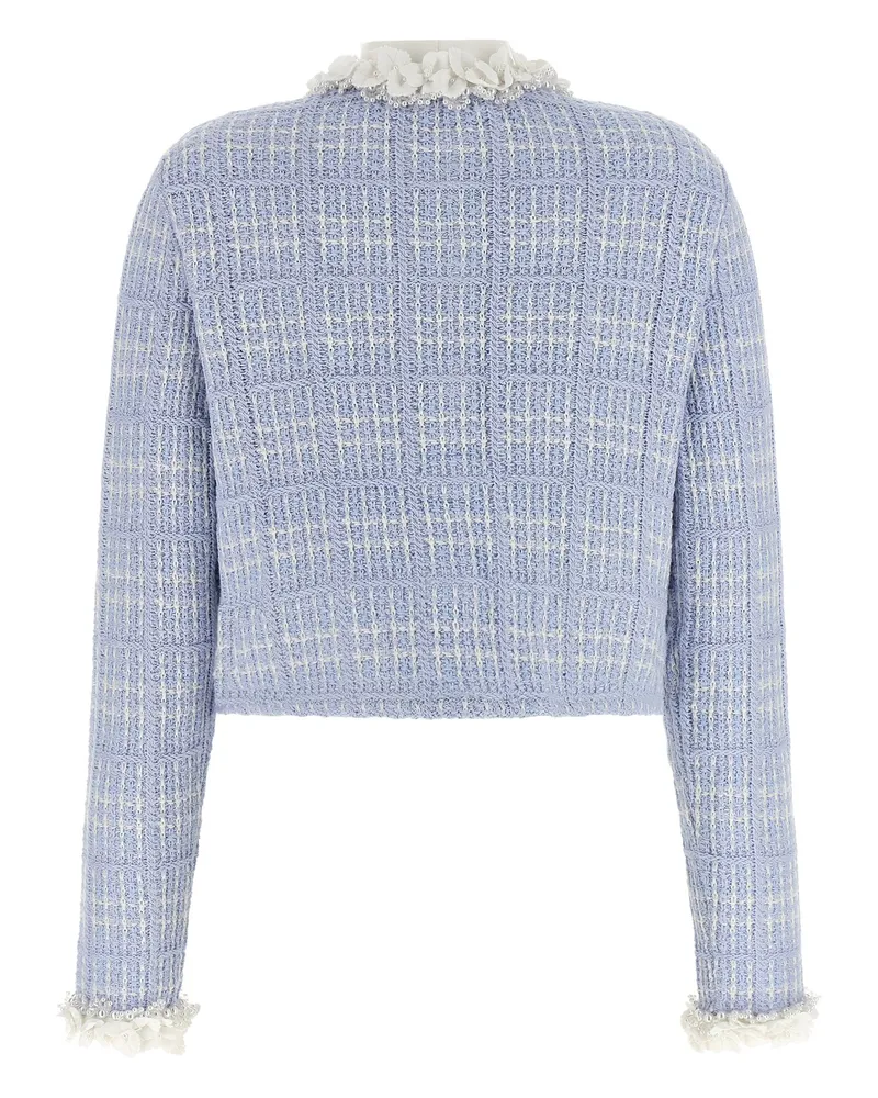 Self-Portrait Check Knit with 3D Floral Trim Jacket — lavender Lavender