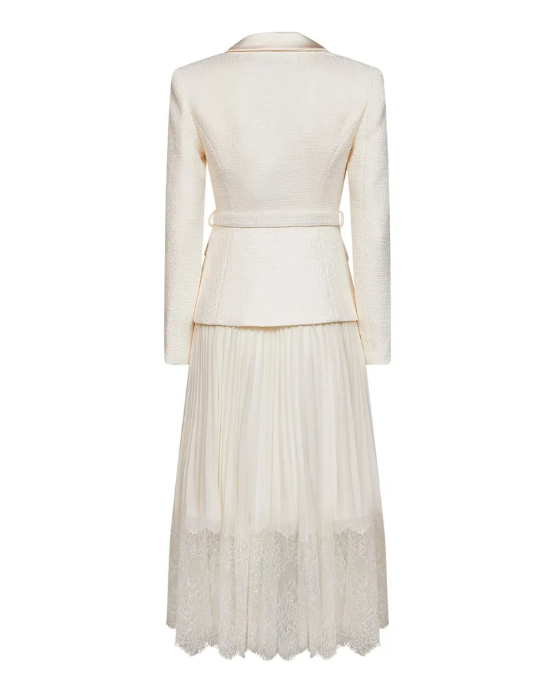 Self-Portrait Women's Midi Dress Georgette & Bouclé Ivory Ivory