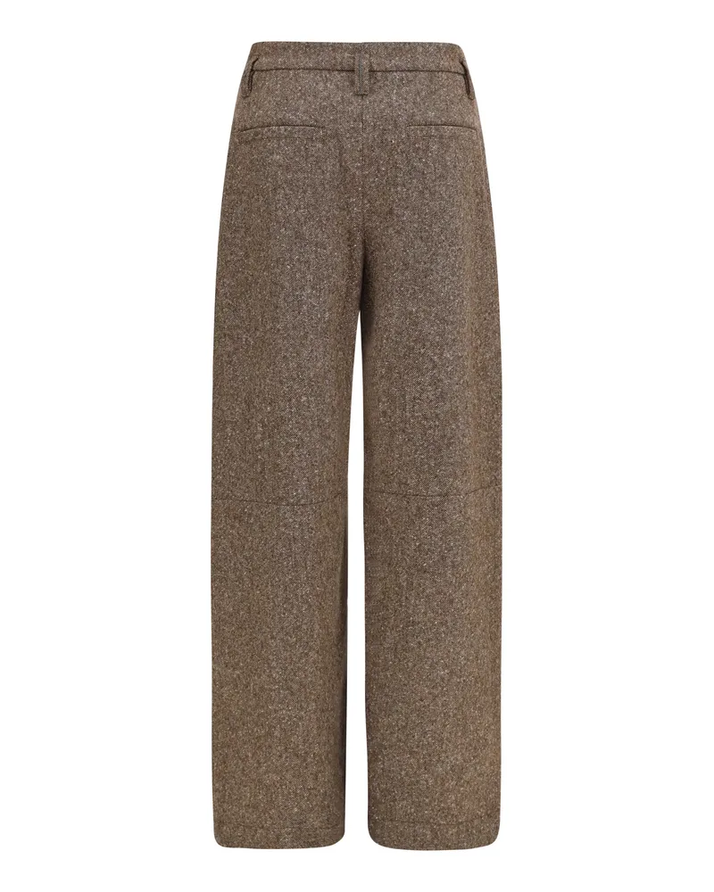 Brunello Cucinelli Women's Virgin Wool Palazzo Pants With Monili Detail Moro Trousers Brown
