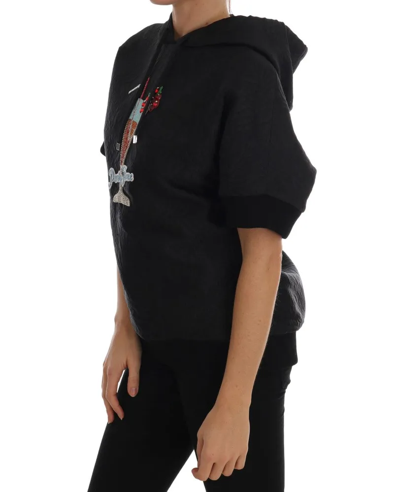 Dolce & Gabbana Women's Black Fairy Tale Crystal Hooded Sweater Cotton Clothing Black
