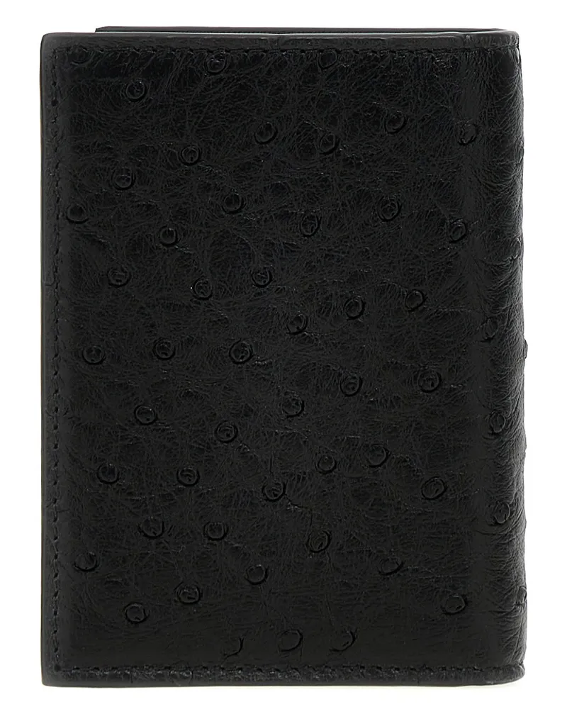Valentino Garavani Men's Black Ostrich Skin Cardholder Accessory Black