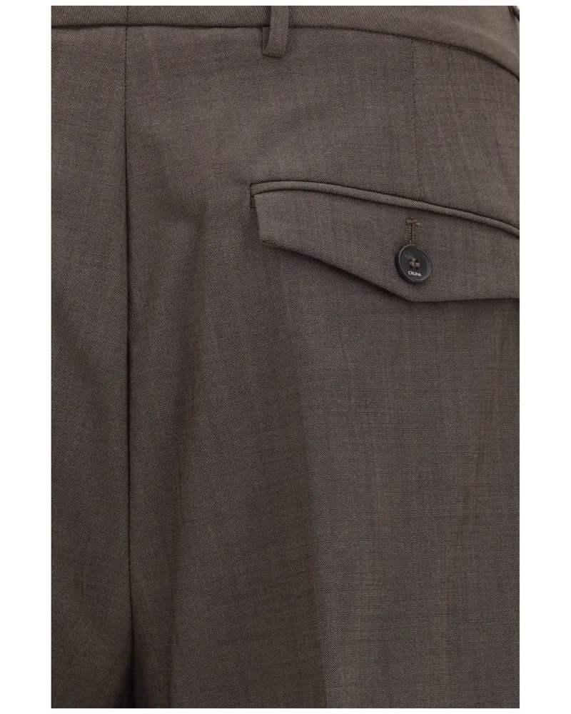 CRUNA Men's Pants Carrot Fit Single Pleat Virgin Wool Dark Brown Fleece (ovis Aries) Trousers Brown
