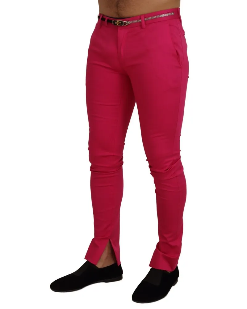 Dolce & Gabbana Men's Zipper Buckle Waist Trousers Pink Cotton Elastane Pink