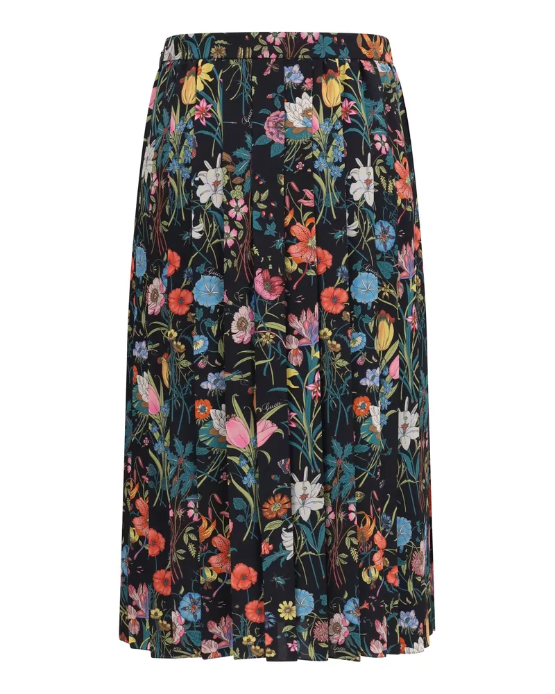 Gucci Women's Skirt Flora Silk Midi Black-Multicolour Black-Multicolour-Mc Black/multicolour/mc Black
