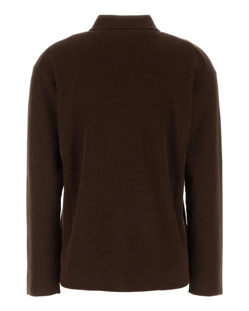 Miu Miu Women's Chocolate Wool Polo Shirt Cacao Exterior: Virgin Maglieria Sweater Brown