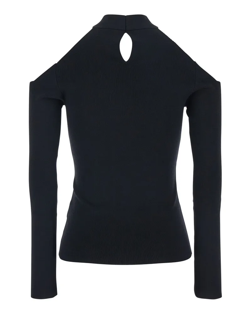 Federica Tosi Women's Top Ribbed Knit Crossed Neckline Black Tops Black