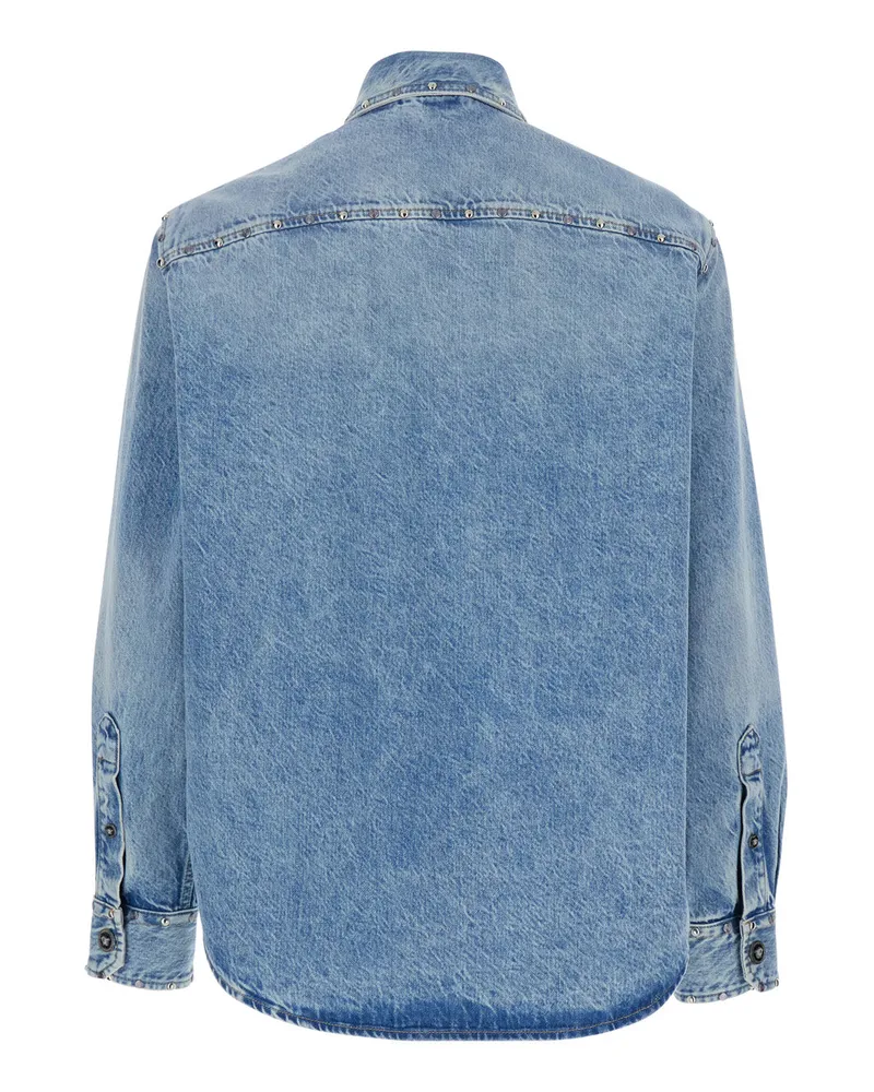 Versace Men's Shirt Light Blue Denim Cotton Blue