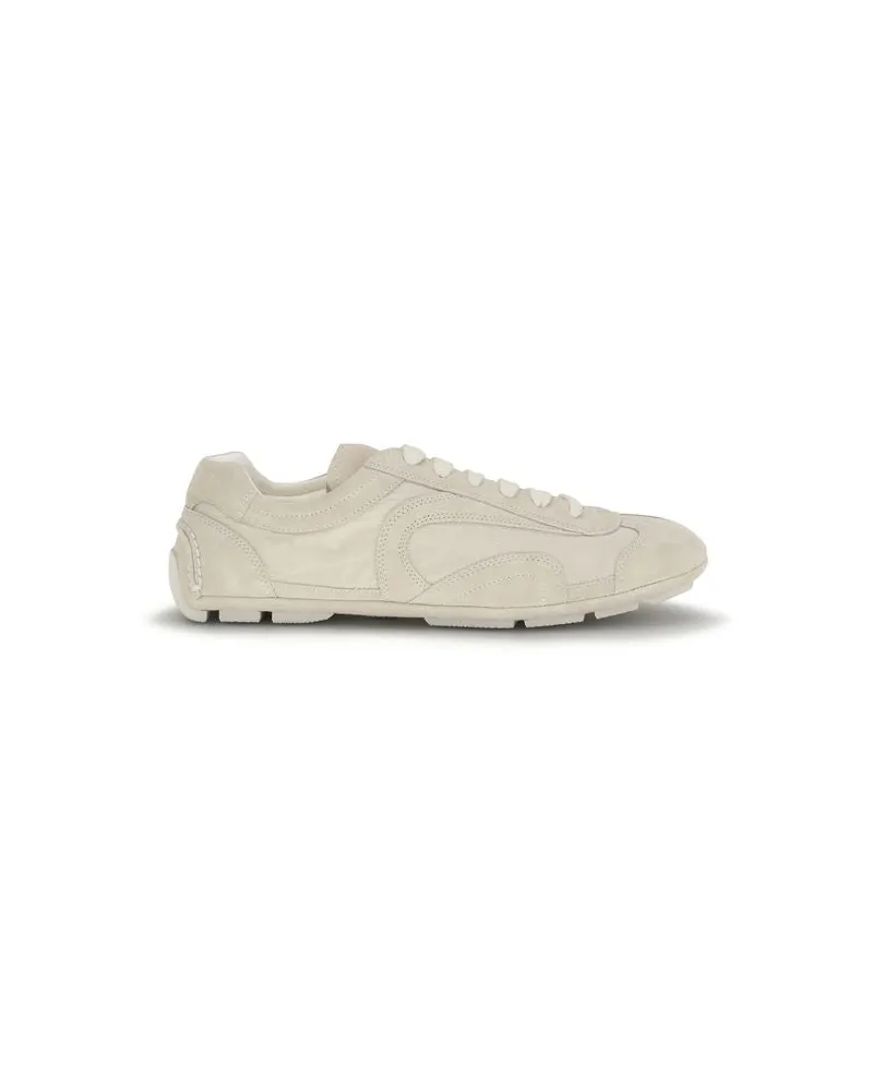 Prada Men's Beige Calf Leather Bos Taurus Sneakers Beige