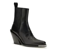 Pointed-Toe Leather Cowboy Ankle Boot — Black