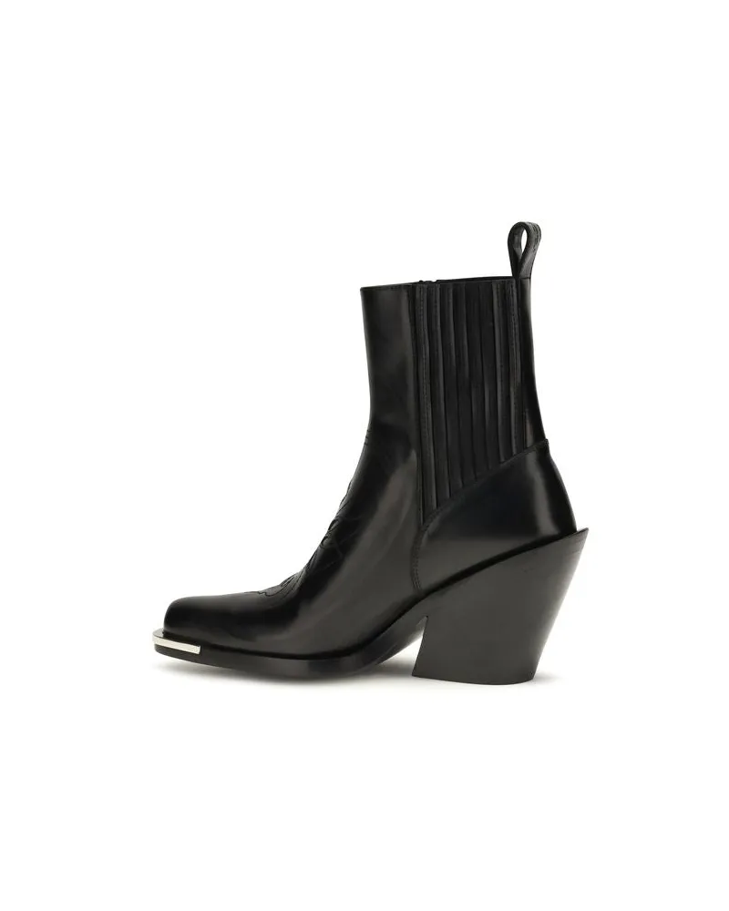 Paco Rabanne Pointed-Toe Leather Cowboy Ankle Boot — Black Black