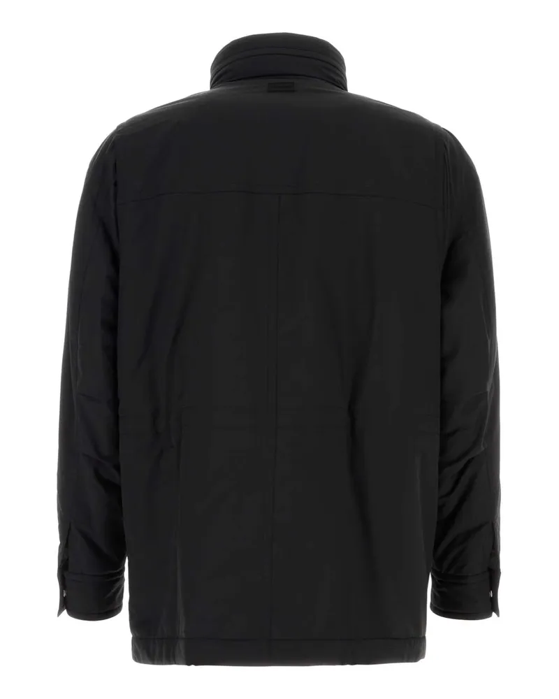 Ferragamo Men's Black Wool Blend Padded Jacket Neronerowhite-Multicolor Wv-Pa Giubbini Black