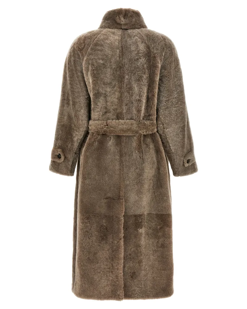 Brunello Cucinelli Shearling Lamb Leather Coat — Brown Brown
