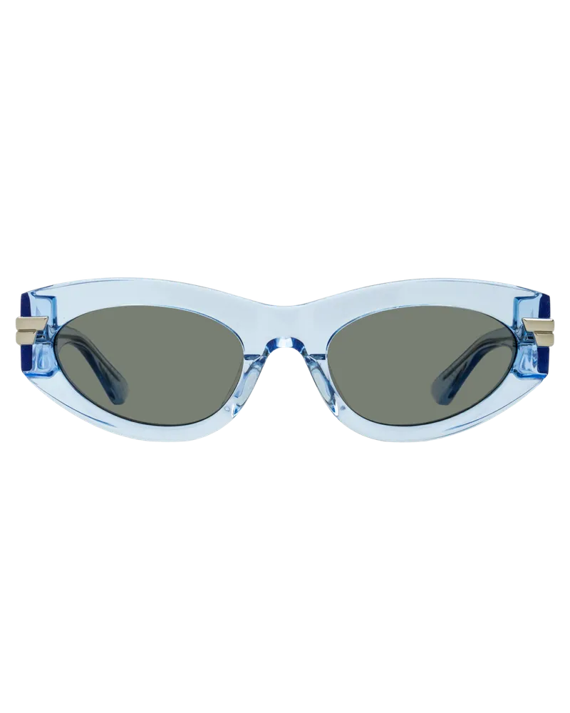 Bottega Veneta BV1189S Tapered Oval Acetate Sunglasses — Blue Blue