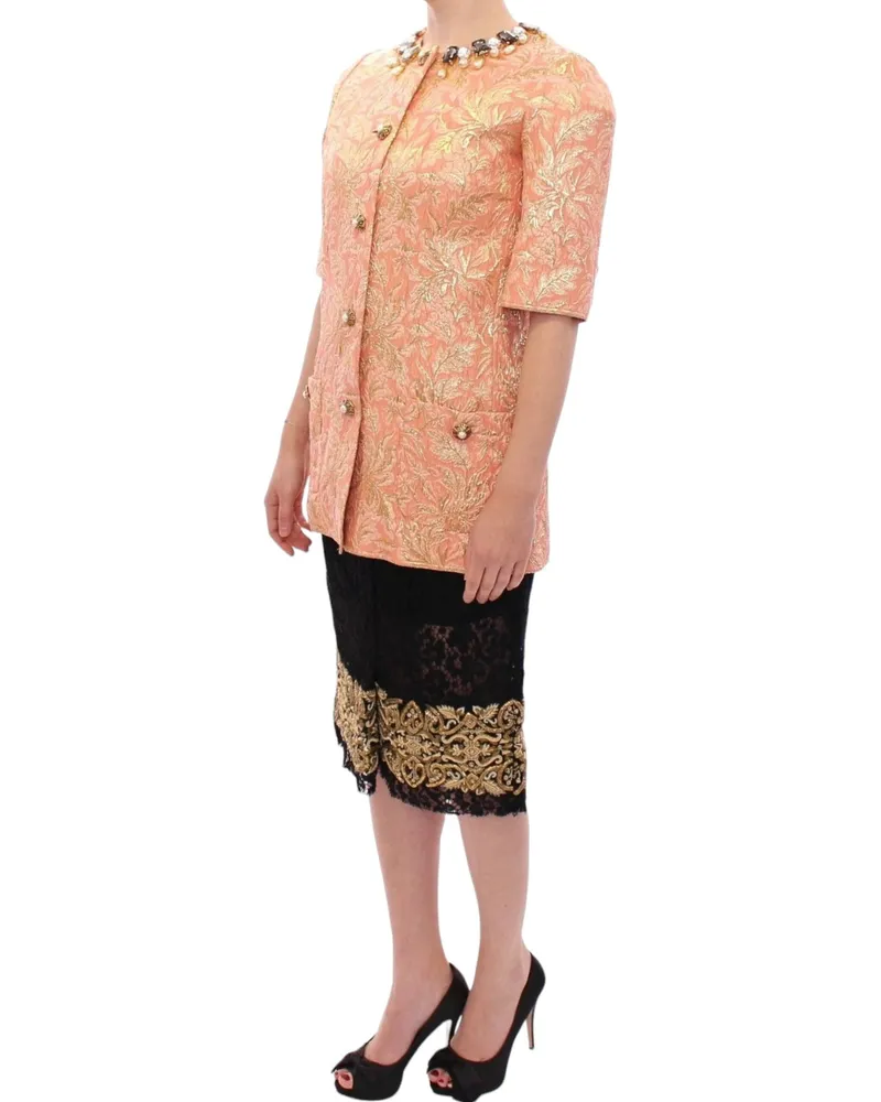 Dolce & Gabbana Women Pink Silk Brocade Crystal Jacket Coat Clothing Pink