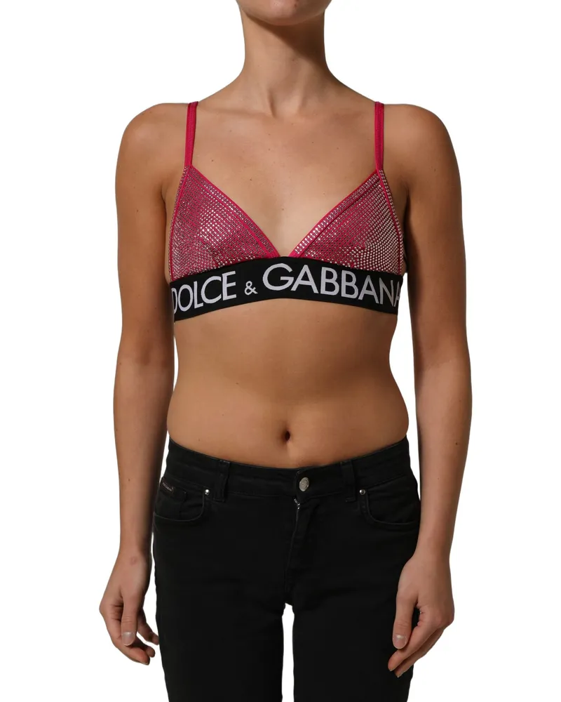 Dolce & Gabbana Women's Pink Crystal Embellished Bralette Crop Top Nylon Elastane T-Shirts And Polos Pink