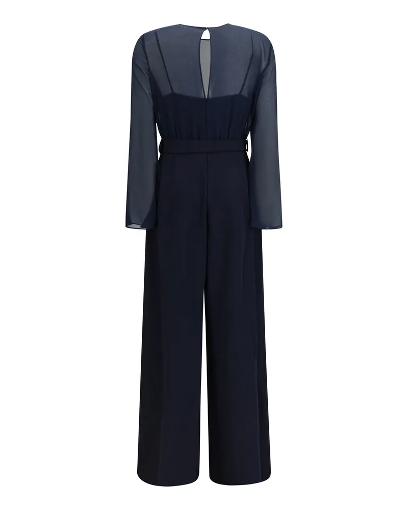 P.A.R.O.S.H. Women Jumpsuit Cady And Chiffon Blue Polyester Jumpsuits Dress Blue