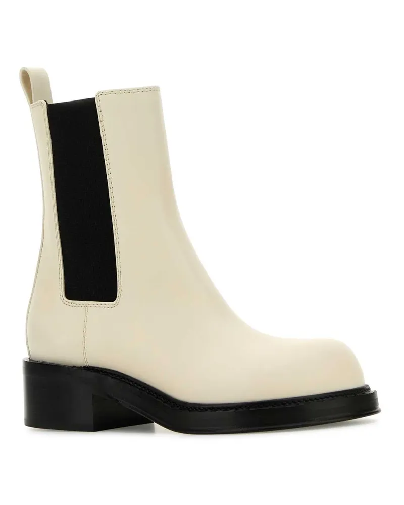 Bottega Veneta Women's Ivory Leather Cliff Ankle Boots Seasalt Stivali Beige