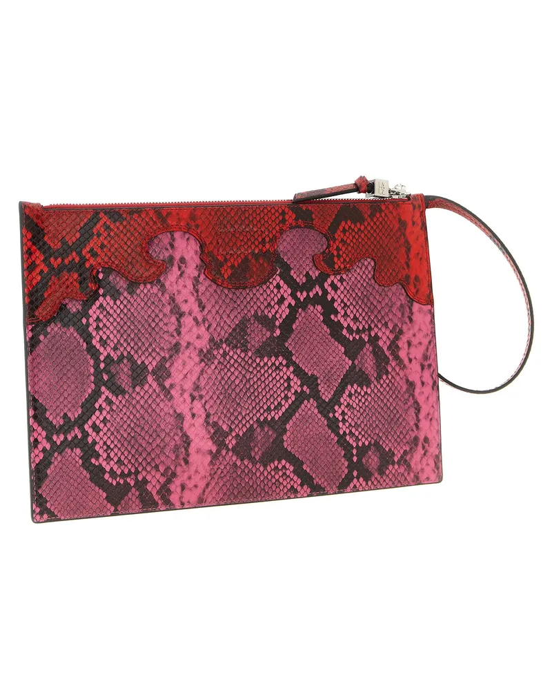 Ganni Snake-Print Recycled Leather Clutch — Pink Pink