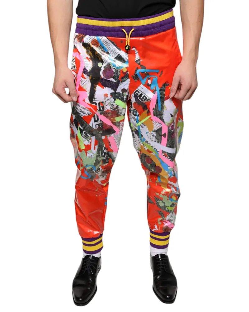 Dolce & Gabbana Men Multicolor Printed Jogger Sweatpants Pants Polyester Red