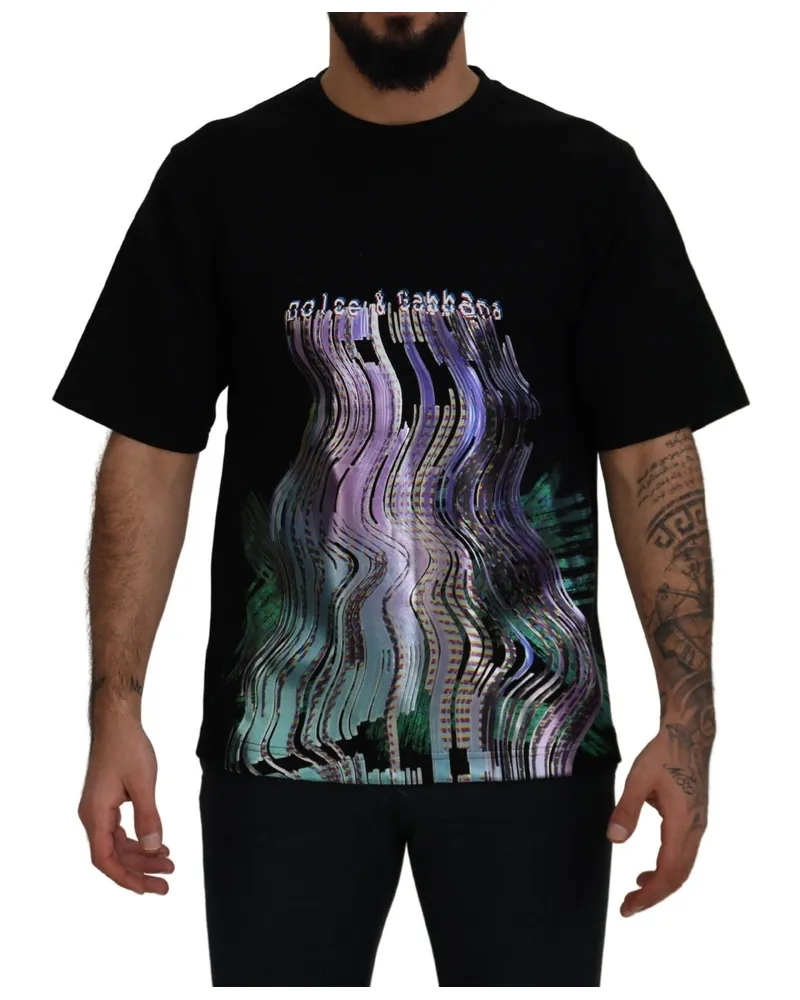 Dolce & Gabbana Men's Printed Crewneck T-Shirt Black Cotton Polyester Black