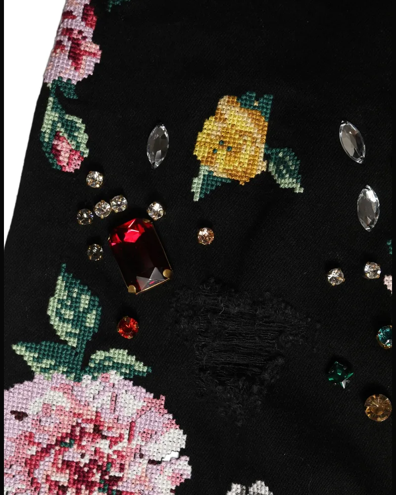 Dolce & Gabbana Women Black Floral Cotton High Waist Tapered Pants Elastane Black